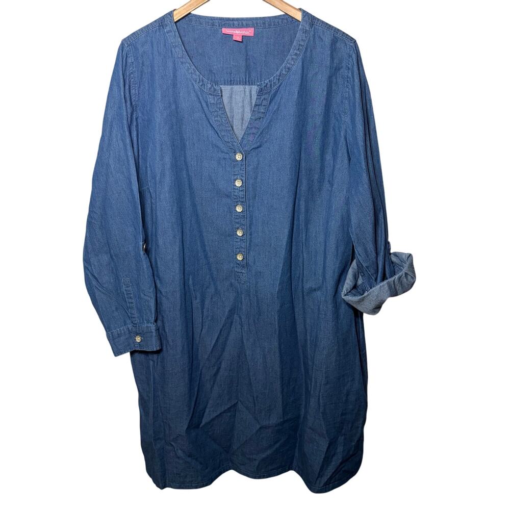 Woman Within Dress Blue Denim Button Up Country Casual Tunic Comfy Travel 20W